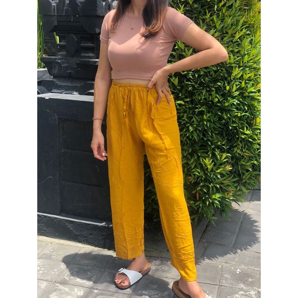 KULOT POLOS highwaist muat bb 55-80kg KULOT RAYON POLOS-Kuning