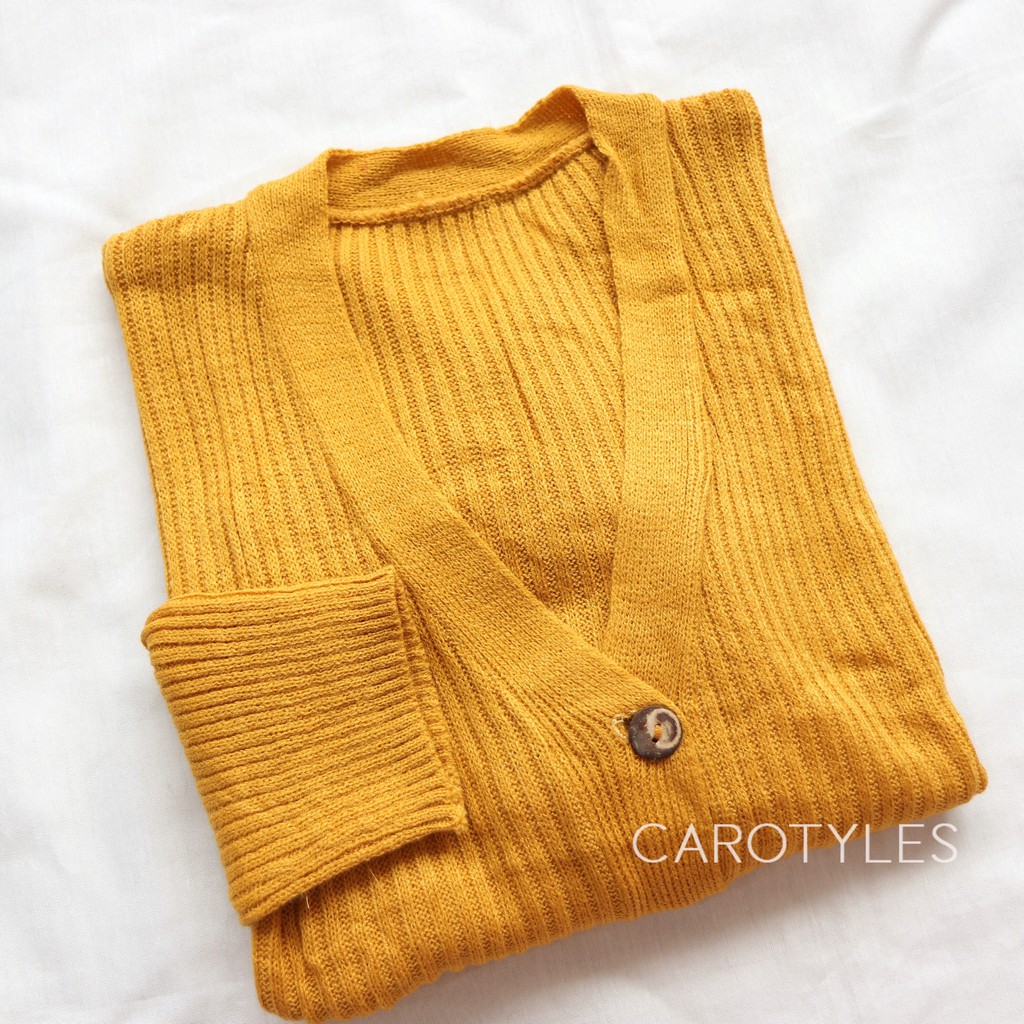 CARDIGAN CROP RAJUT KARDIGAN CARDY RAJUT CROP TOP KOREA FASHION OUTER OUTWEAR WANITA CEWEK PEREMPUAN-CROP KUNING KUNYIT