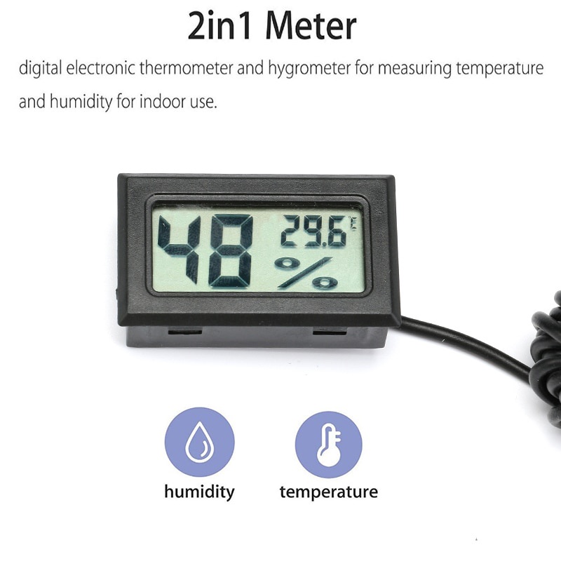Termometer Hygrometer Termohygrometer Pengukur Suhu dan Kelembaban Ruangan Dgan Sensor Kabel 1 Meter