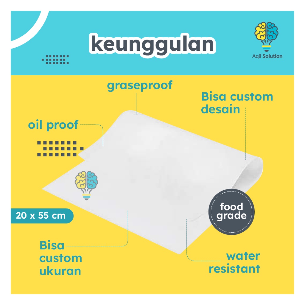 (20x55cm= 50) Kertas Roti Baking Paper Wrapping Foodgrade &amp; Graseproof Bungkus Makanan Anti Minyak By Aqilsolution