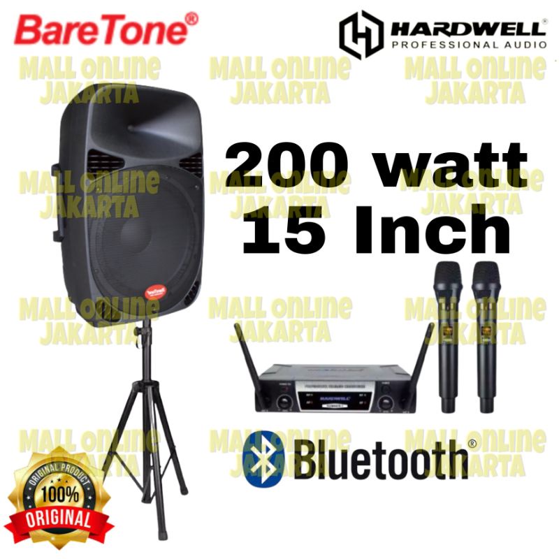 Paket Speaker aktif Baretone 15 inch Max 15 Mb + 1 Pcs max15Mb Mic wireless Hardwell Number 1