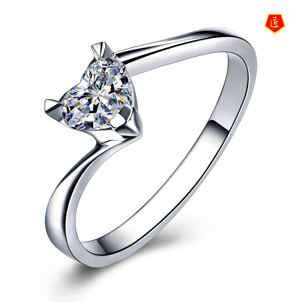 [Ready Stock]925 Silver Classic Carat Heart-Shaped Diamond Fashion All-Match