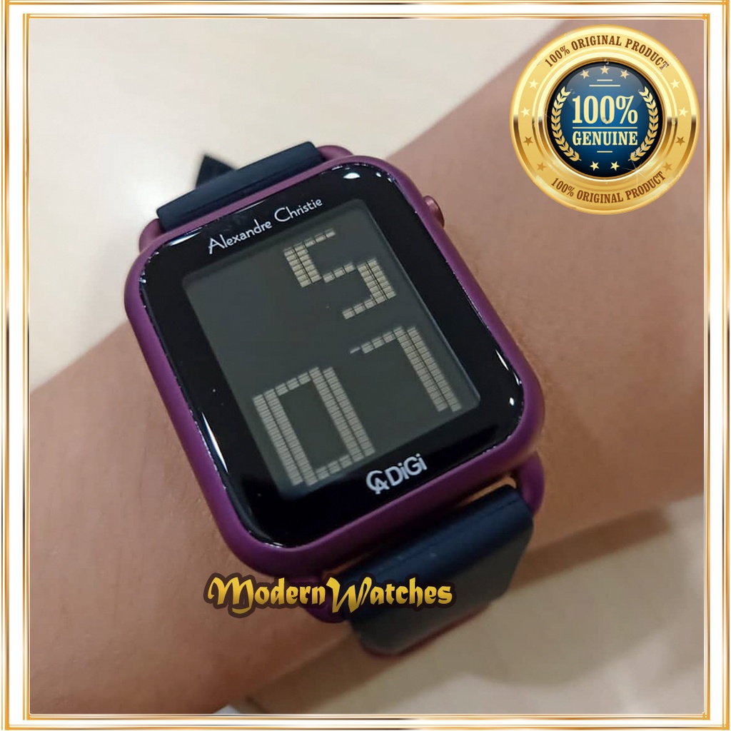 Jam Tangan Digital Original Wanita Alexandre Christie AC 9332 Hitam Magenta Black Rubber Terlaris
