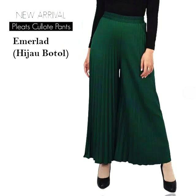 Celana kulot panjang plisket wanita / pleated skirt-EMERALD(HIJAU BOTOL)