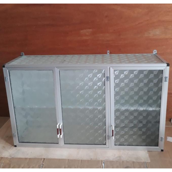 cuci gudang rak gantung lemari dapur kitchen set atas aluminium kaca 3 pintu polos