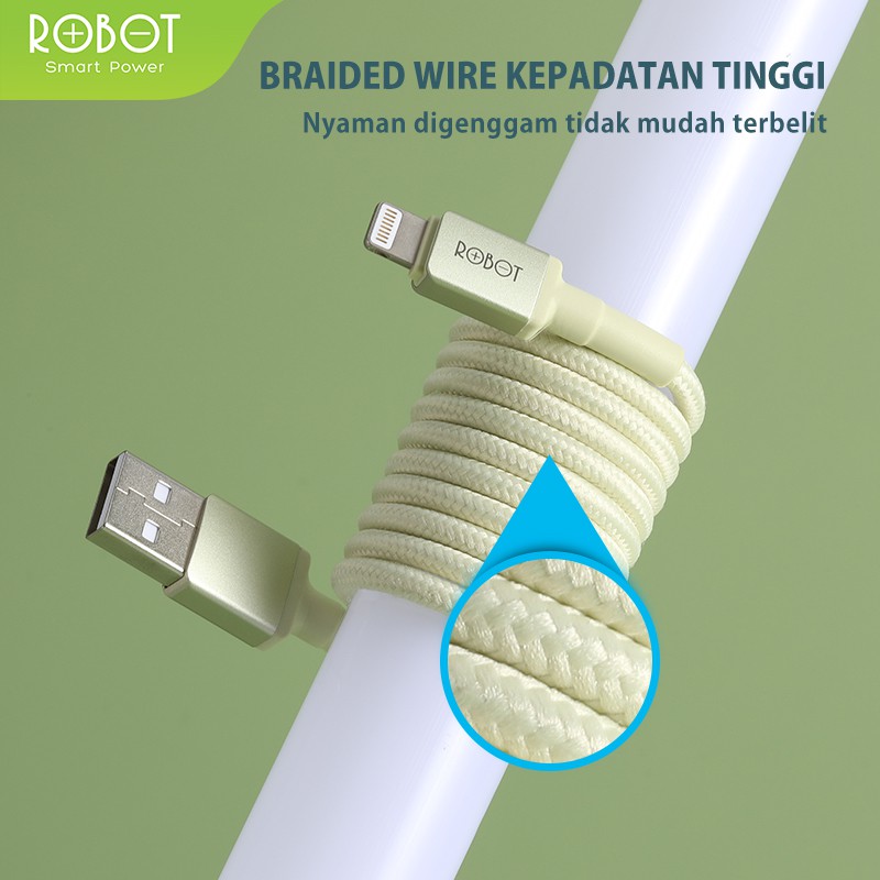 ROBOT usb Kabel Data RSM/RSM100/RSL UNTUK HP Android Iphone Lightning Type C Micro USB 1M Data Cable Original