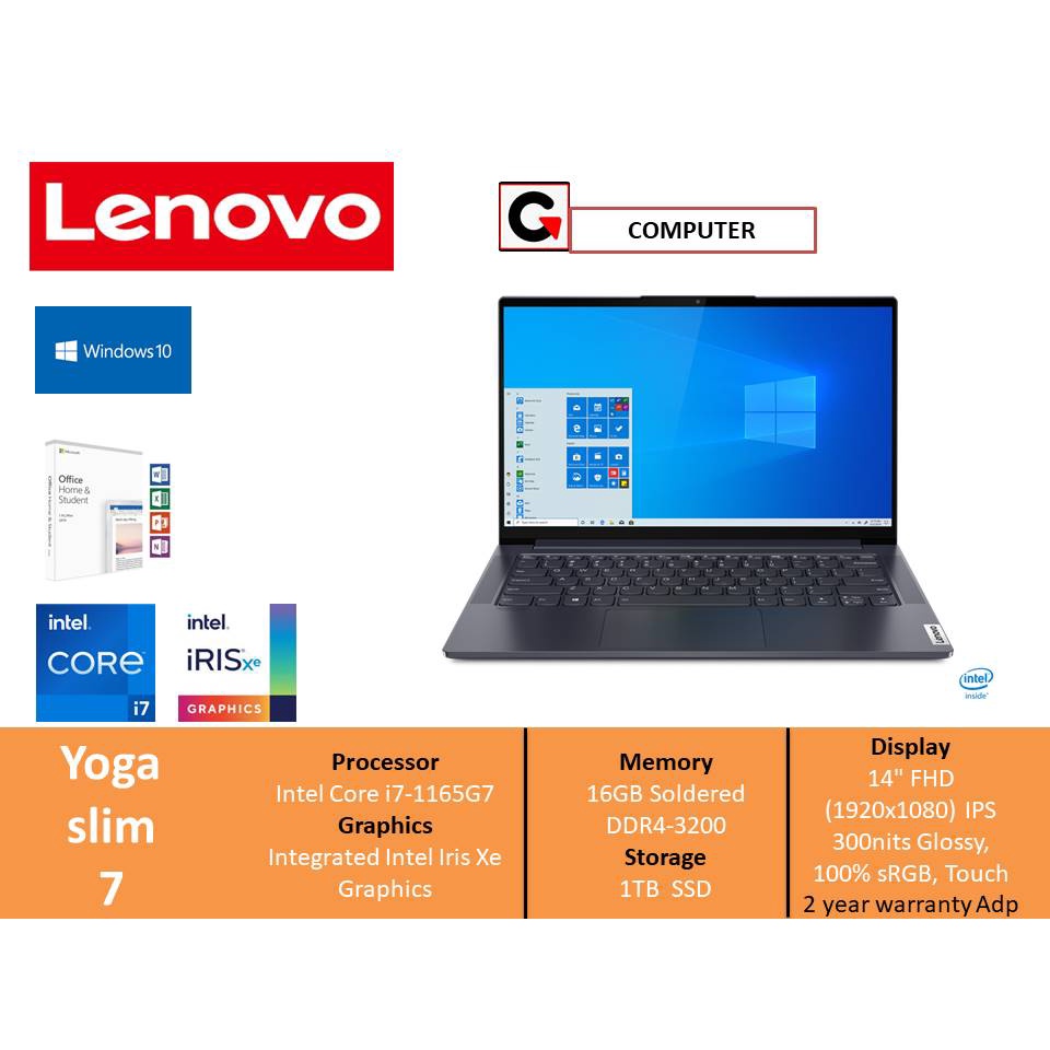 Jual LENOVO YOGA SLIM 7- 14ITL I7-1165G7 16GB 1TB WINDOWS 10 OFFICE ...