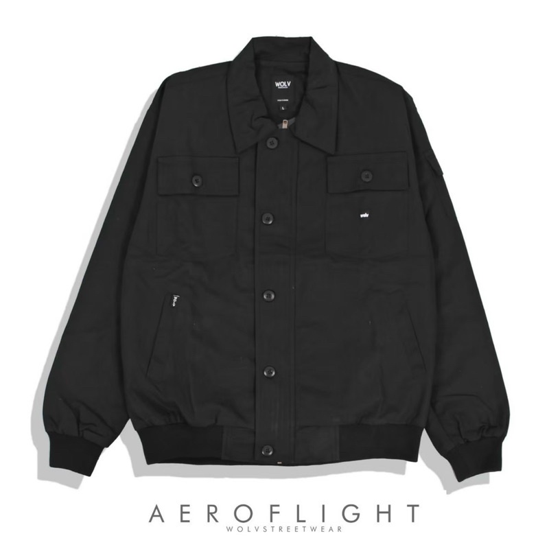 ORIGINAL WOLV Jaket Aero Jaket Bomber Jaket Pilot Hitam