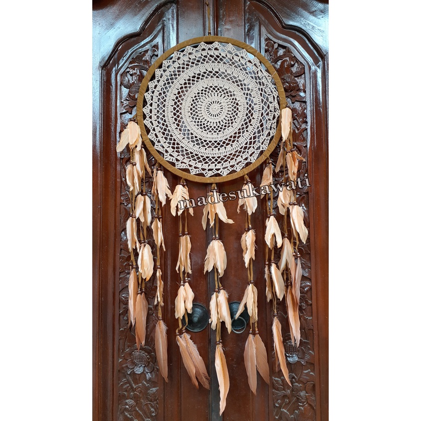 Dream catcher sulam diameter 42cm bulu ayam jaring benang dekorasi hiasan gantungan