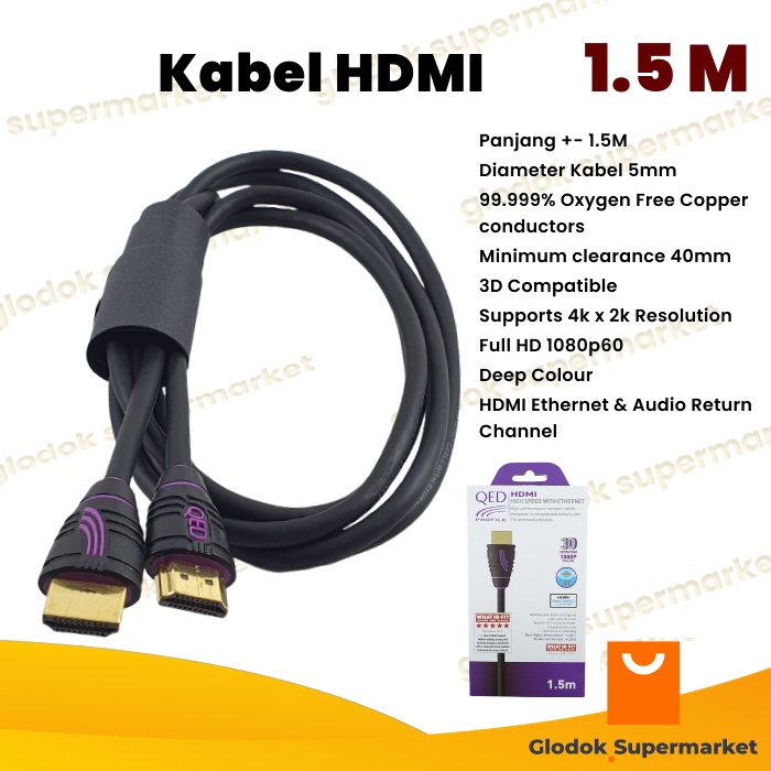 Kabel HDMI 1.5M QED Profile Cable HDMI E Flex Ethernet HDTV 1.5 Meter