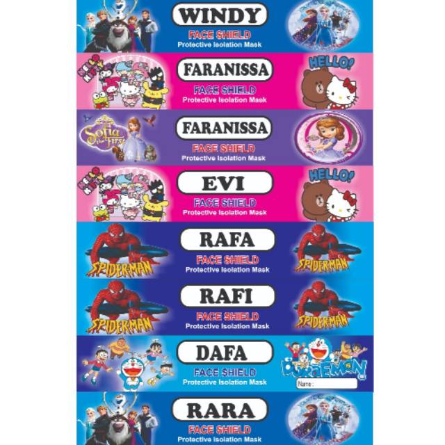 

Face sheild Anak Pemesanan Nama atau Label