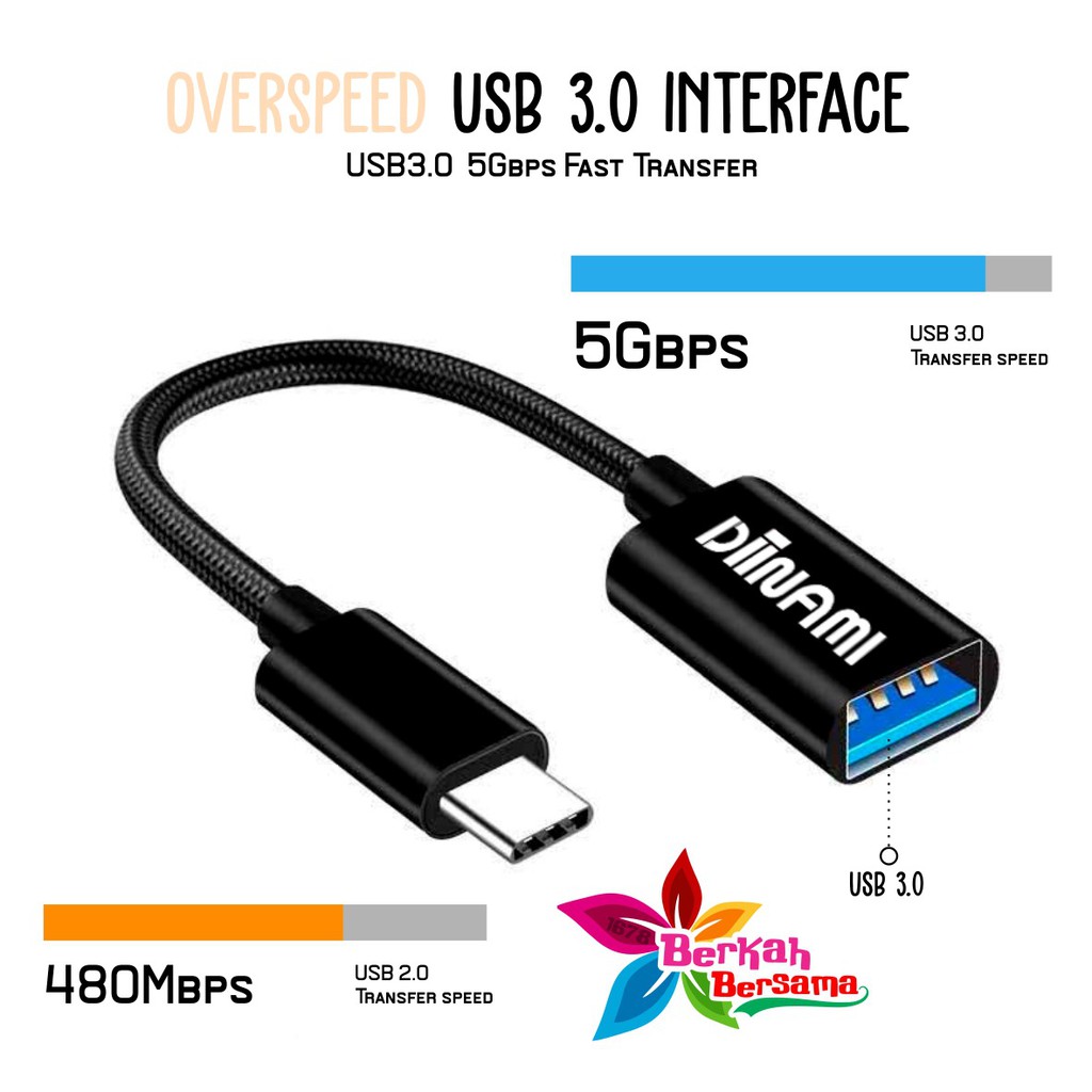 BM074 Kabel otg DIINAMI micro dan tipe c usb fast translit data anti lelet bahan metal usb 3.0 BB5376