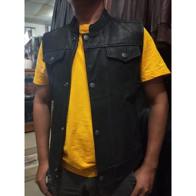 Rompi kulit pria - rompi kulit biker - rompi touring kulit asli bahan kulit