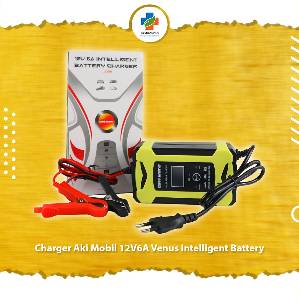 Charger Baterai Aki Mobil 12V6A Hitam Kuning Taffware