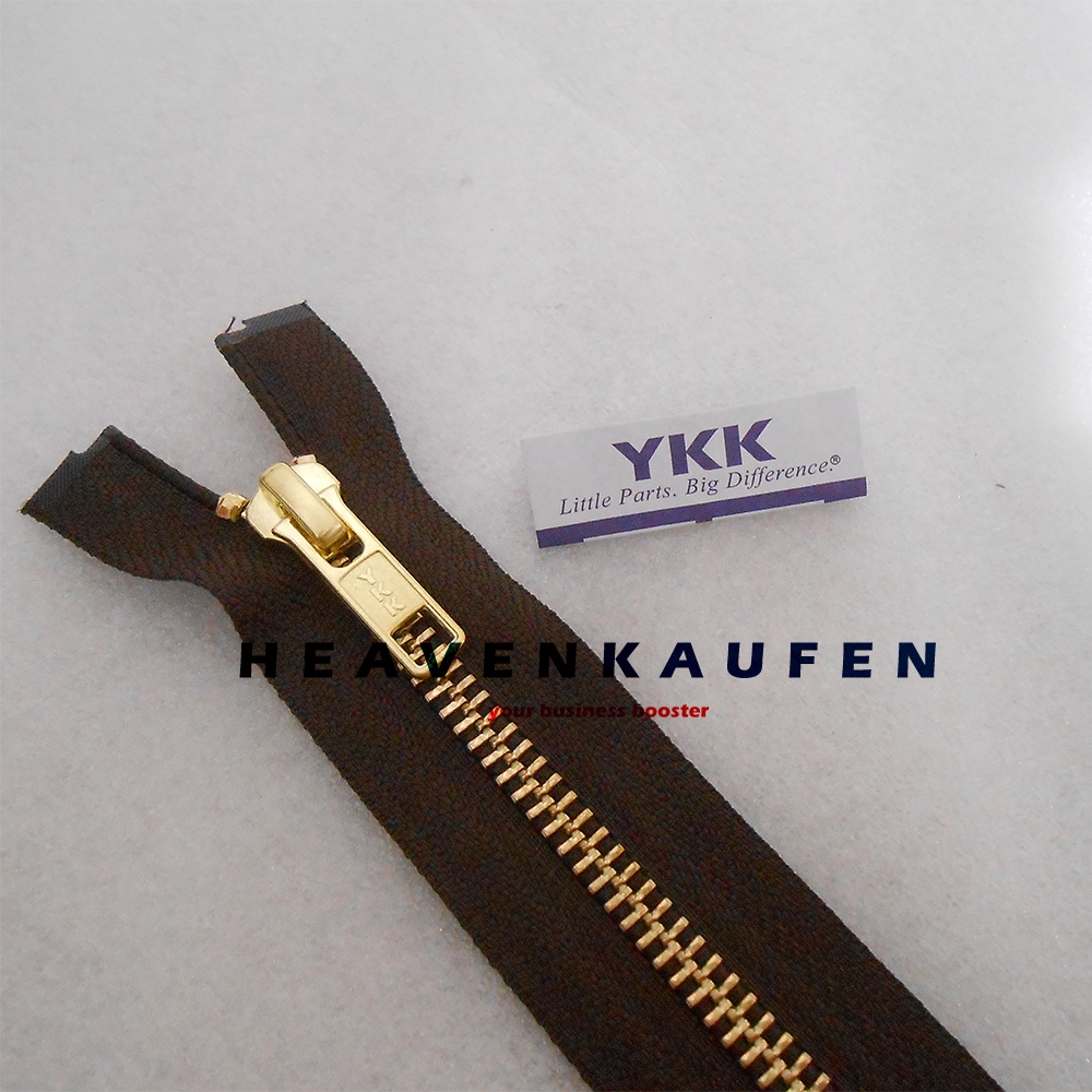 Resleting Zipper YKK 60 cm Atau 24 inch Warna Coklat - Gold Emas Type Gigi Besi Set Open End Buka Lepas