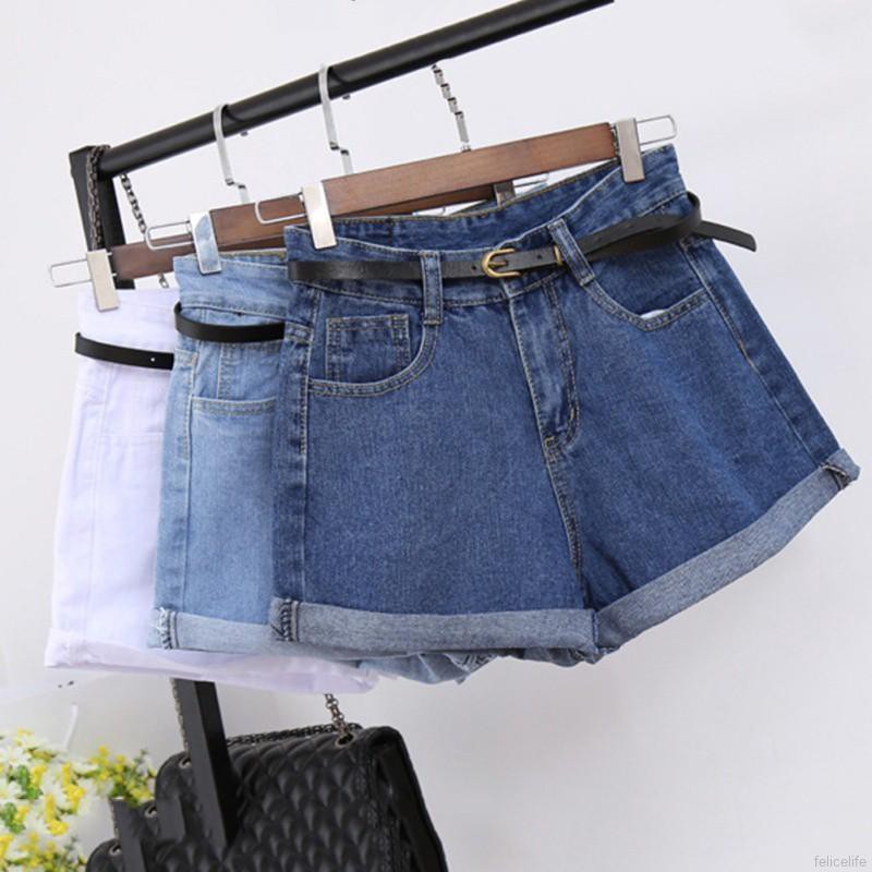 Celana Pendek Jeans High Waist dengan Saku