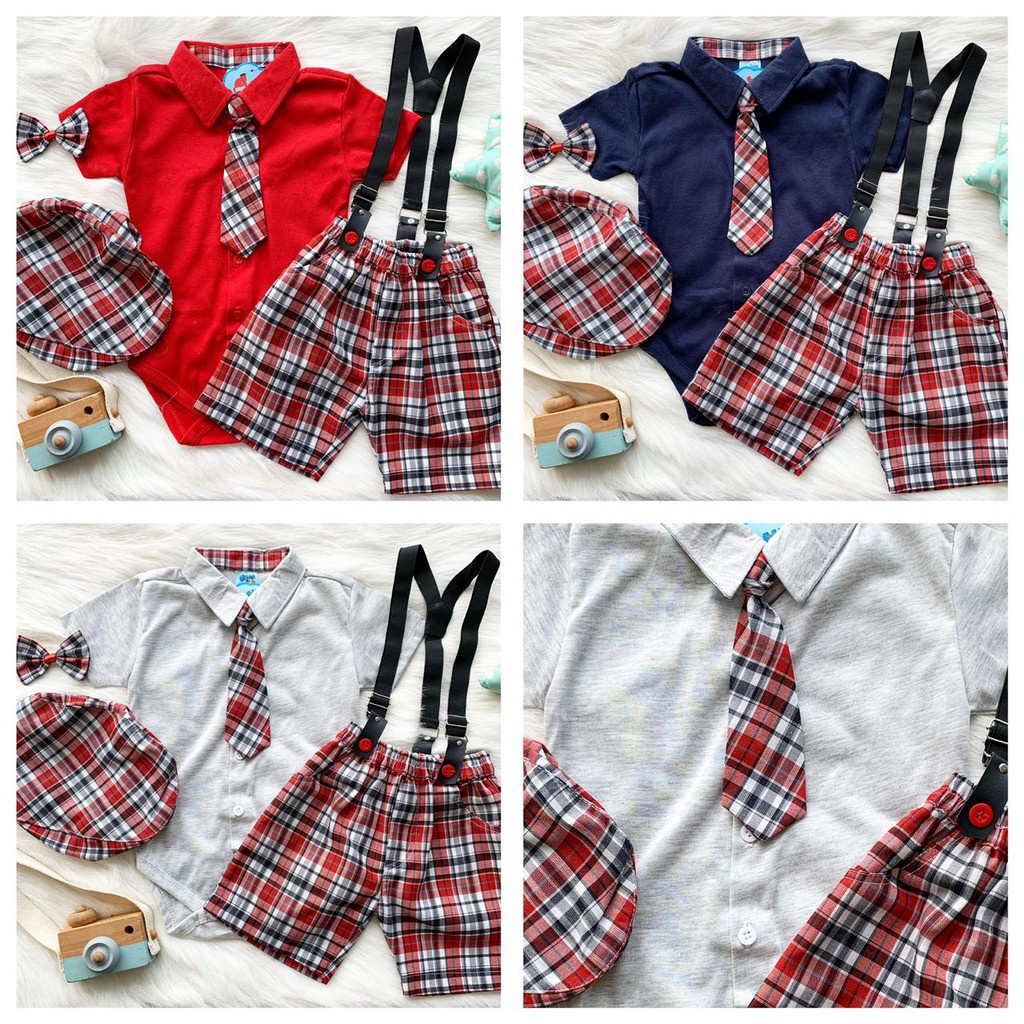 setelan jumper anak laki laki baju anak balita baby 6 12 bulan jumper set anak baru lahir jumper suspender baby gentleman polkadot suspender JUMPER SET