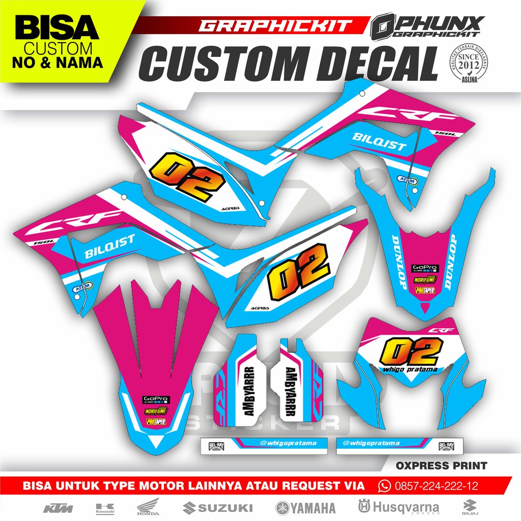 Decal Stiker Crf 150 L Dekal Striping Sticker Crf 150 L Pink Blue LAPAK OPHUNX GRAPHICKIT