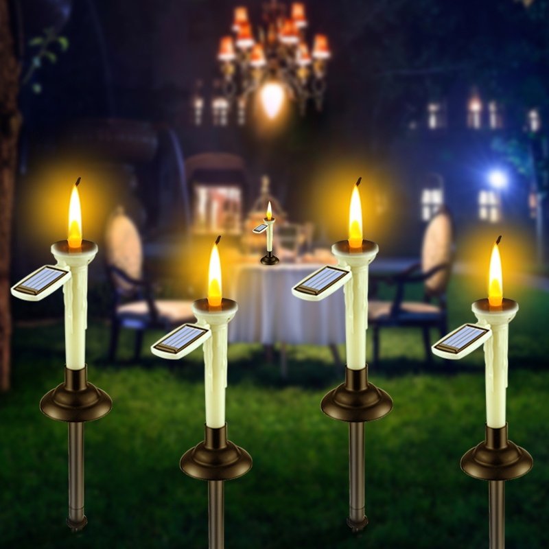 Dekorasi Taman Lampu Hias Lilin LED Light Flameless Lancip Tenaga Surya Lampu Malam Dual purpose Pesta Tahun Baru Pernikahan Tancap Tanah Outdoor Indoor Serbaguna