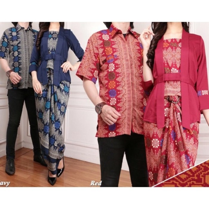 Kebaya Modern Stelan Combi Navy dan Merah