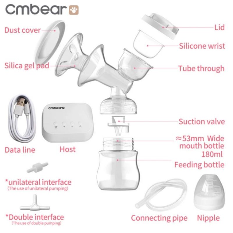 cmbear breast pump Rechargeable kotak. pompa asi elektrik dualpump