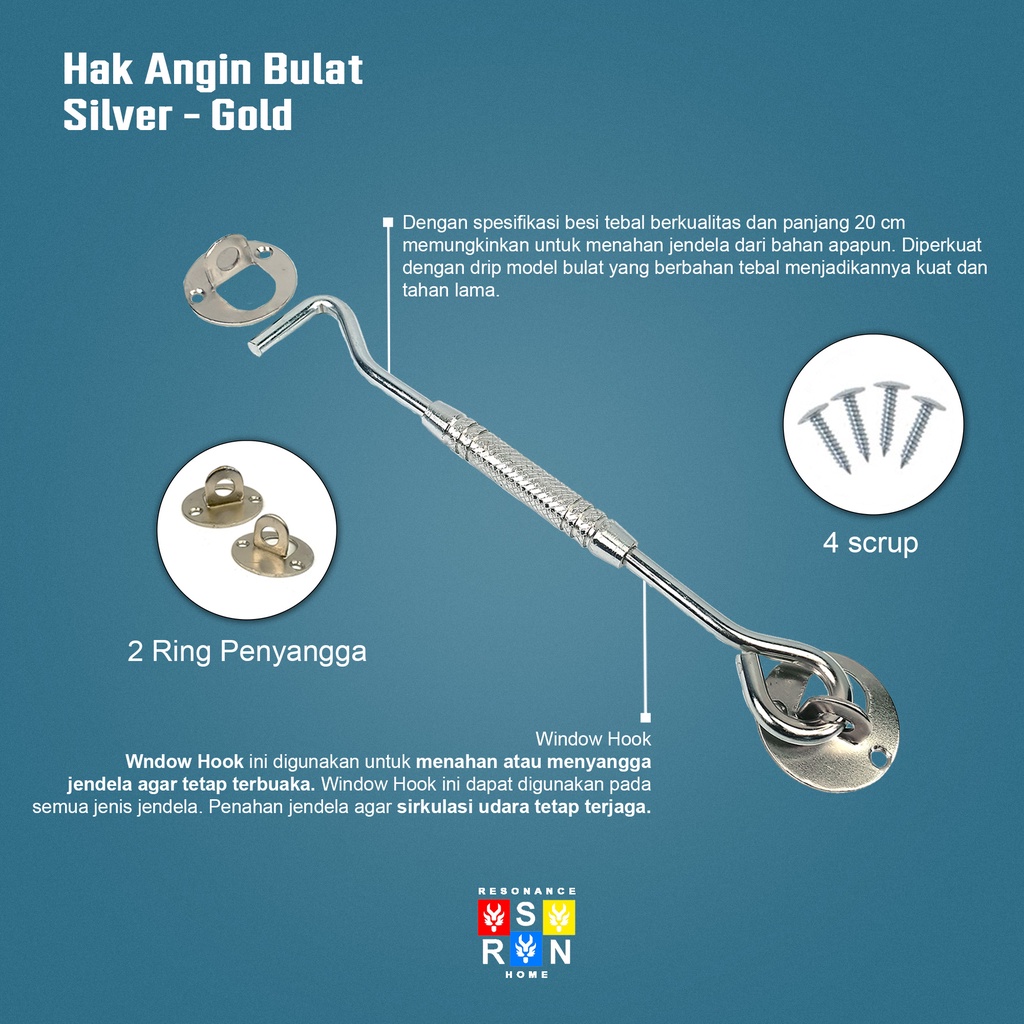 Hak Angin Grip Bulat Silver - Gold / Window Hook Resonance Home
