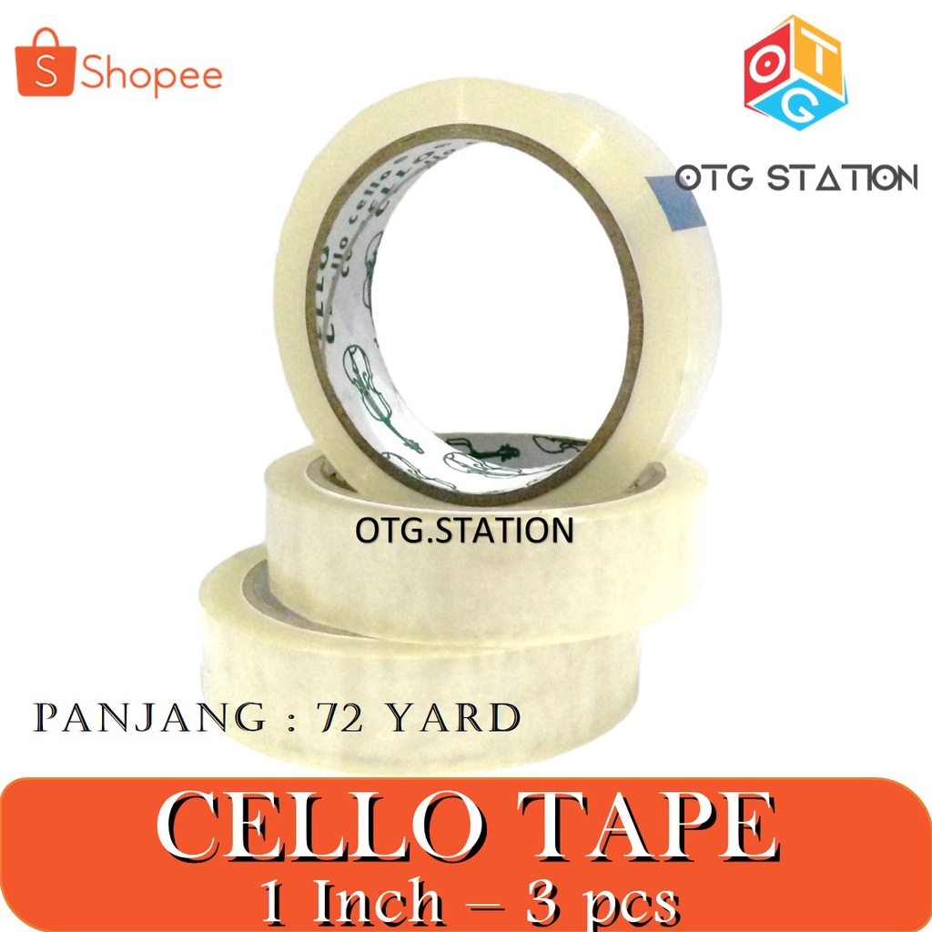 

Cello Tape Bening 1 Inch 3 pcs Isolasi Bening Sedang Cellotape Lem Perekat Bening Alat Isolasi Pembungkus OTG STATION