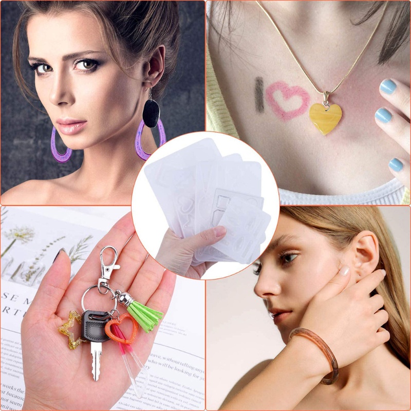 SIY  1 Set Crystal Epoxy Resin Mold Kit Earring Pendants Silicone Mould with Earring Hooks Jump Rings DIY Crafts Jewelry Making Material