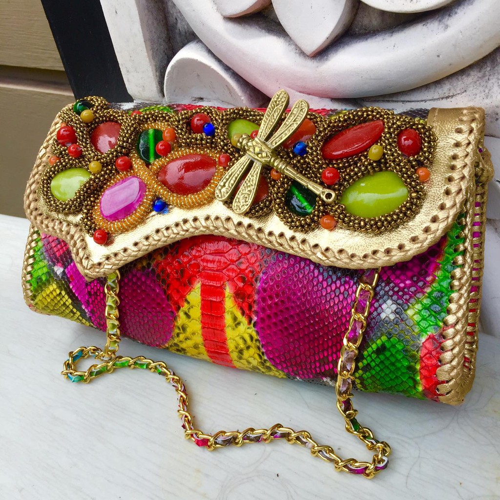 Clutch Pesta Dewi Size S Multi Color - Clutch Model Lancip Asli Tas Kulit Ular Piton