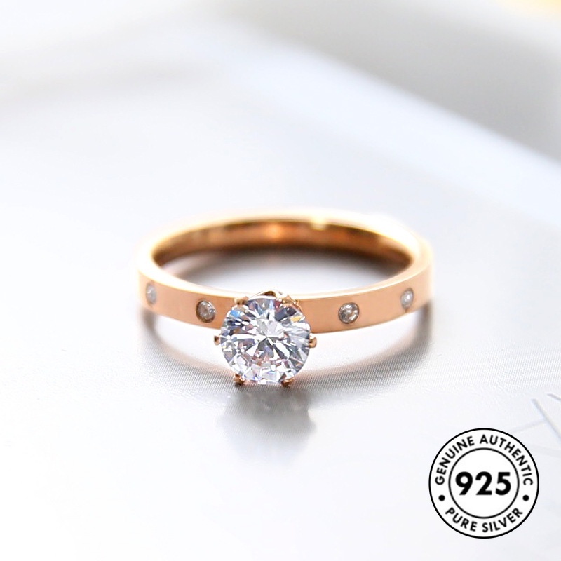 Cincin Berlian Inlaid Bahan S925 Silver Warna Rose Gold