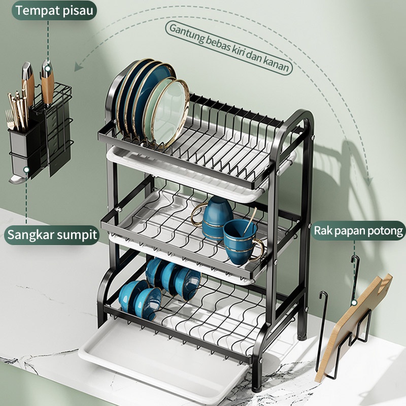 Rak Piring Stainless Rak Dapur Serbaguna Rak Piring Multifungsi Rak Piring