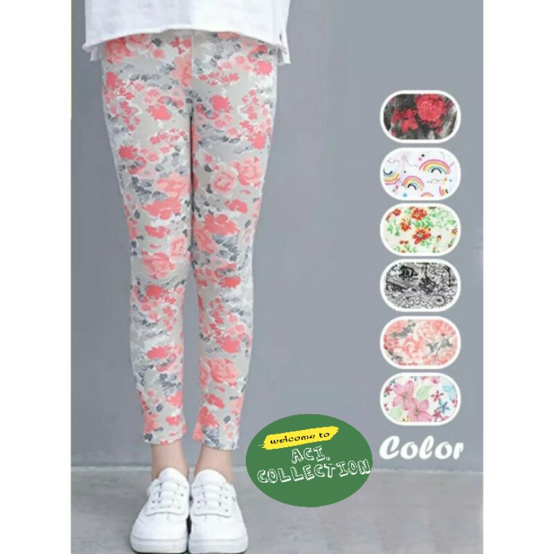 Legging Anak import perempuan 0-15 Thn Motif { RANDOM } Bahan Spandek Kaos Katun Import Uk XS - XXXL