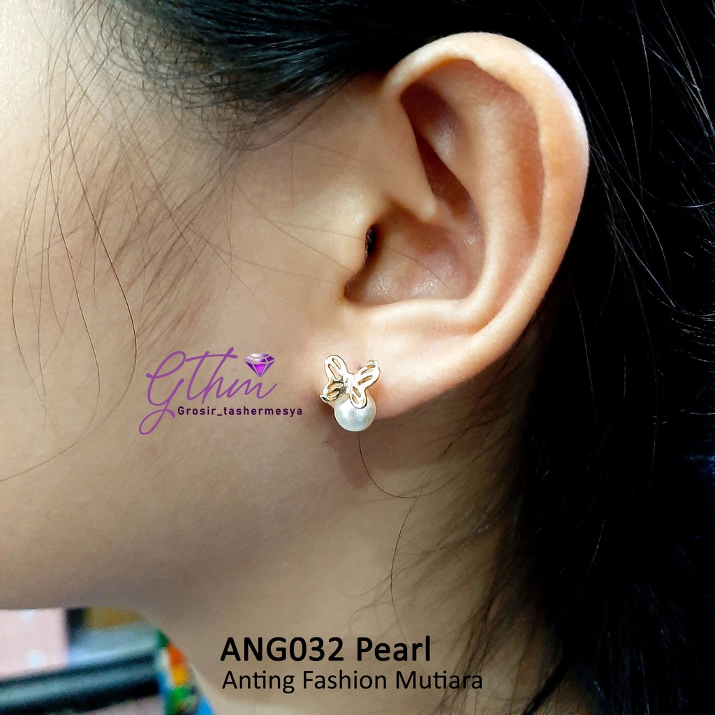 Anting wanita mutiara kupu mungil simpel untuk sehari-hari ang032 xuping perhiasan lapis emas 18k