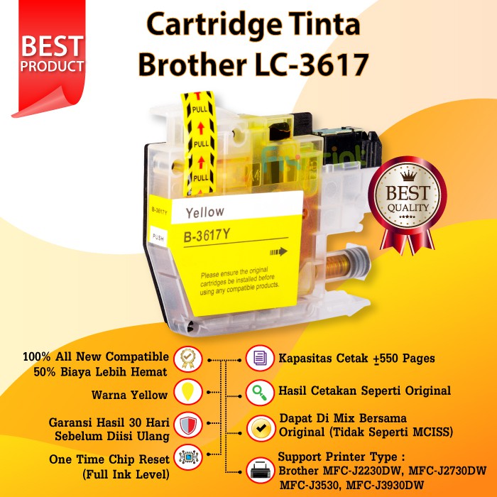 Tinta Compatible Brother LC-3617BK LC3617 Yellow Printer J2230 J2730DW