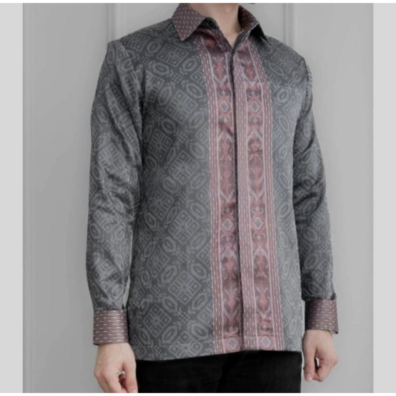 Kemeja Songket Pria Kemeja Tenun Pria Songket Baron 1 Warna Palembang Eksklusif Premium Elegan Casual Lengan Pendek/Panjang Baju Kondangan Pernikahan 007