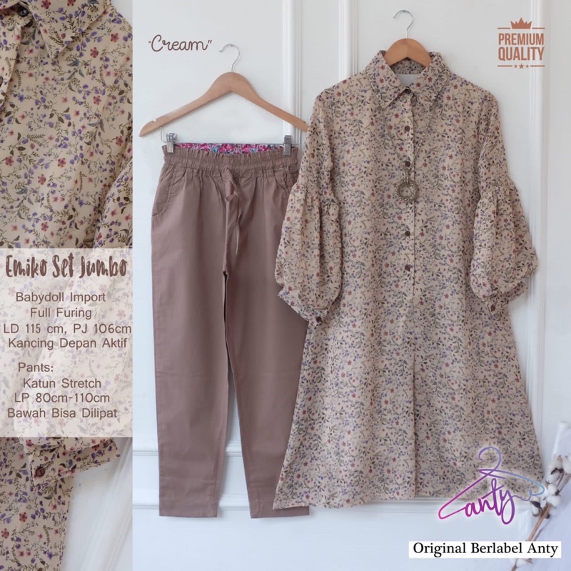 (SERI JUMBO) Baju Setcel Motif Bunga Bunga • EMIKO SET SERI JUMBO BY ANTY’S HIJAB