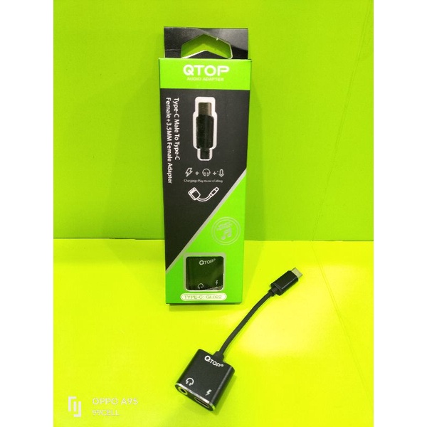 Sambungan Handsfree QTOP Type C + Charger To 3.5mm Adapter