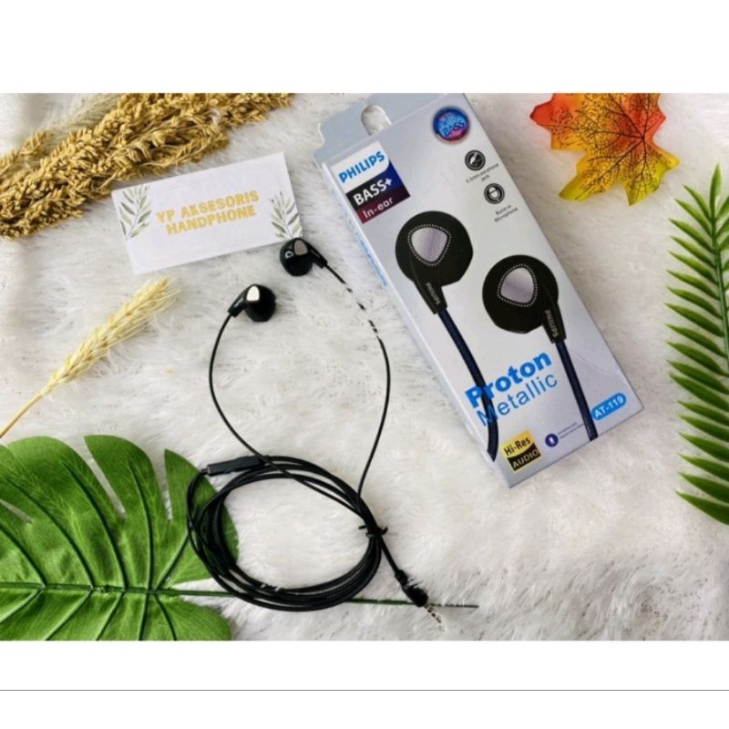 Earphone Handsfree Headset PHILIPS AT-119 PH-228 Proton Metallic Stereo Extra Bass HF AT119 PH228