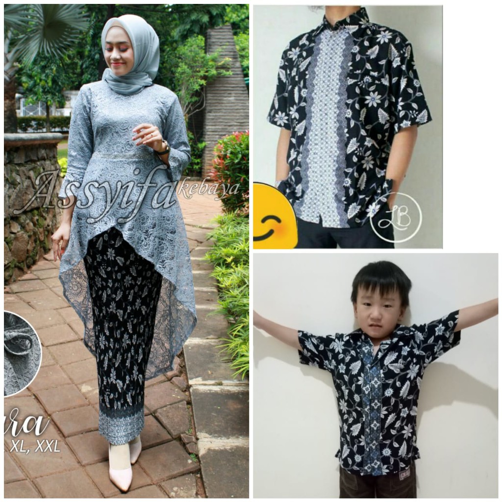 SB Collection Couple Family Jahra Stelan Kebaya Pita Brukat  Rok Plisket Dan Kemeja Anak Ayah