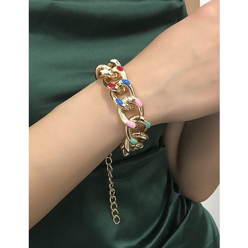 LRC Gelang Tangan Fashion Golden Alloy Drop Color Oil Chain Bracelet V36142