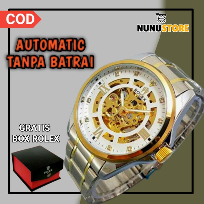 JAM TANGAN ROLEX RANTAI BIG PRIA COWOK AUTOMATIC SILVER PUTIH TRANSPARAN WATER RESIST TANPA BATRAI