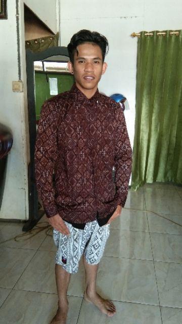 Baju Batik Kemeja Batik Pria Lengan Panjang Batik Songket Diamond Coklat Modern Slimfit Casual