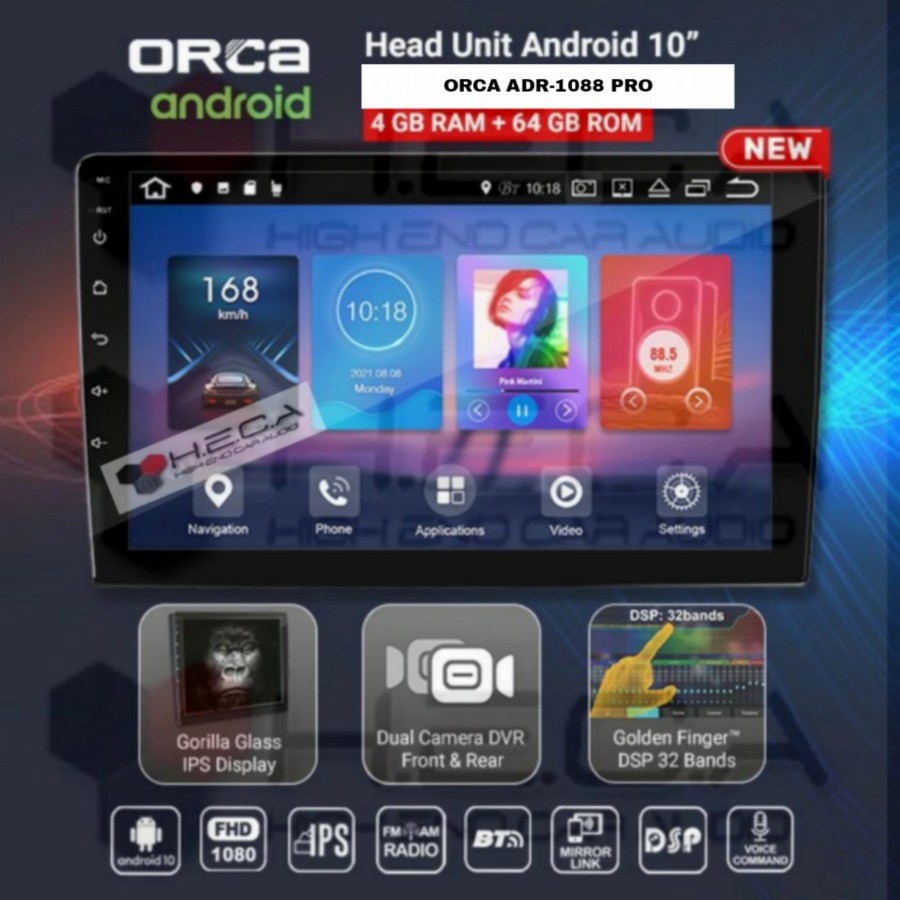 ORCA ADR-1088 PRO DVR Recorder Android 10" Head Unit Double Din Tape