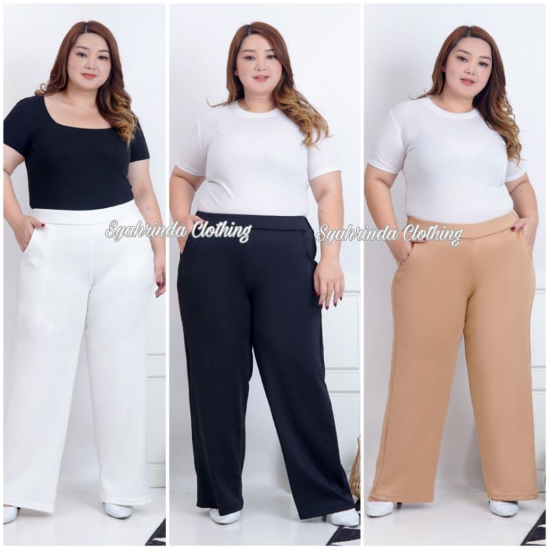 Celana Kulot Jumbo Allsize BIGSIZE Scuba Pants Wanita Premium Bawahan Plus Size Melar