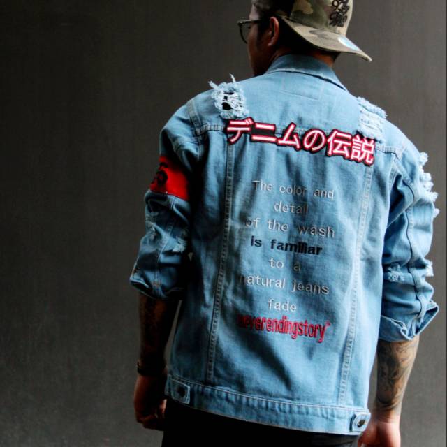 Jaket jeans pria sobek original. Jaket jeans ripped biru muda. Jaket levis sobek original distro