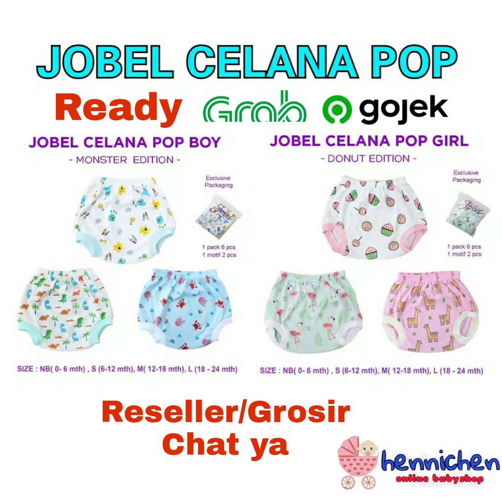 3 PCS  JOBEL CELANA POP BY KAZEL POP MONSTER /POP DONUT / POP RACOON / POP MOUSE SNI  0-2 thn