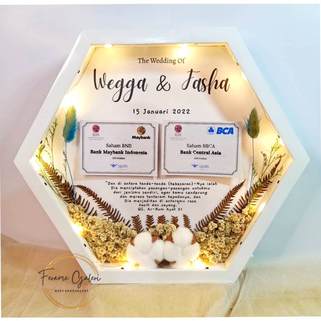 (1HariJadi) Mahar Pernikahan Bingkai 3D Hexagonal Mahar Rustic Antipecah Driedflower Seserahan Hantaran Foto Kado pernikahan Gift Anniversary Bunga Kering - Sharah17 by Ferame Galeri Rustic