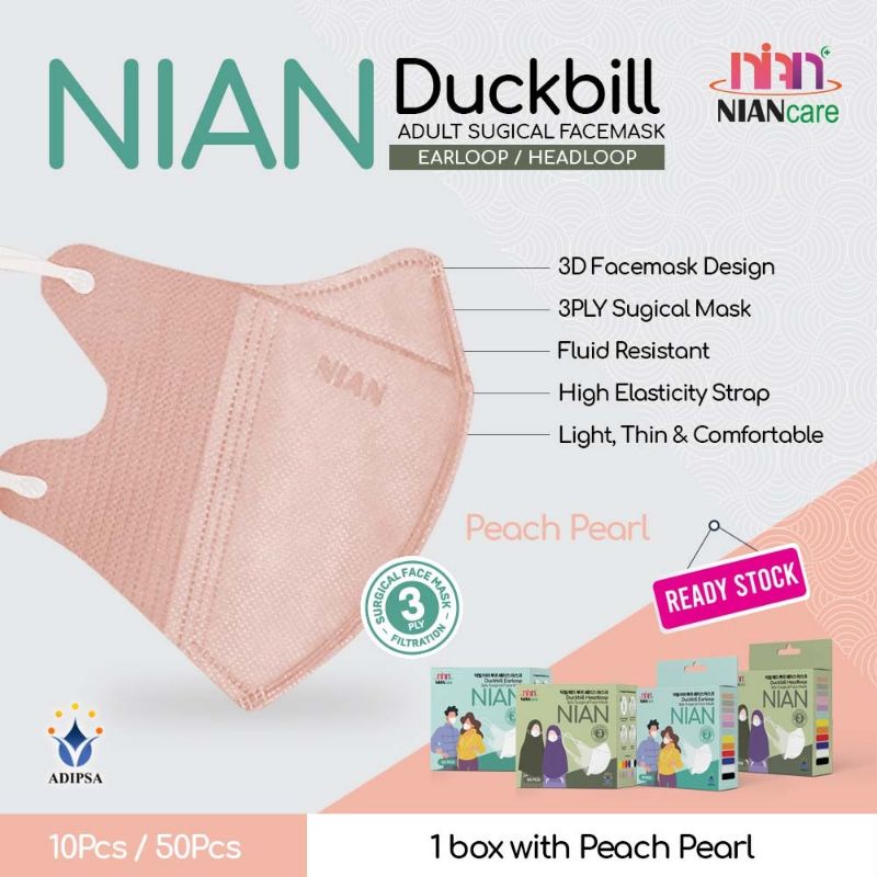 Masker Medis Nian Care Duckbill Hijab Headloop - PEACH PEARL