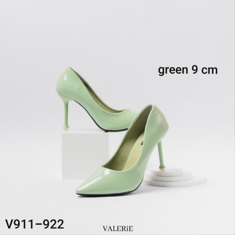 Valerie sepatu heels glossy polos V911-922 SIZE 35-39-green 36