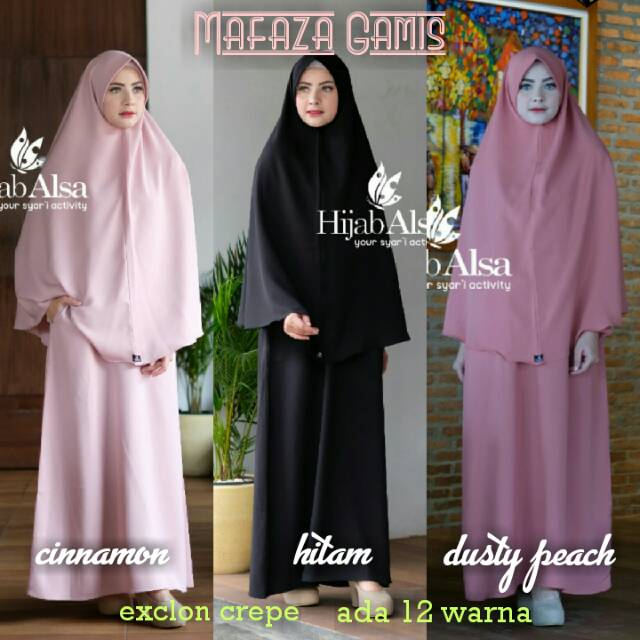 Gamis Mafaza Syari Polos Khimar Anita Hijab Alsa Muslimah Exclon Crepe